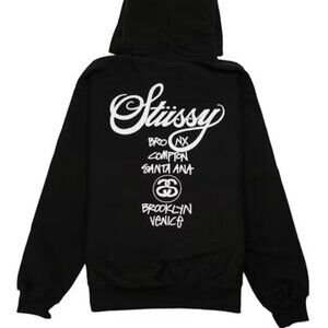 Stussy World Tour Pullover Hoodie Mens Size X-Large Black Sweatshirt *New*